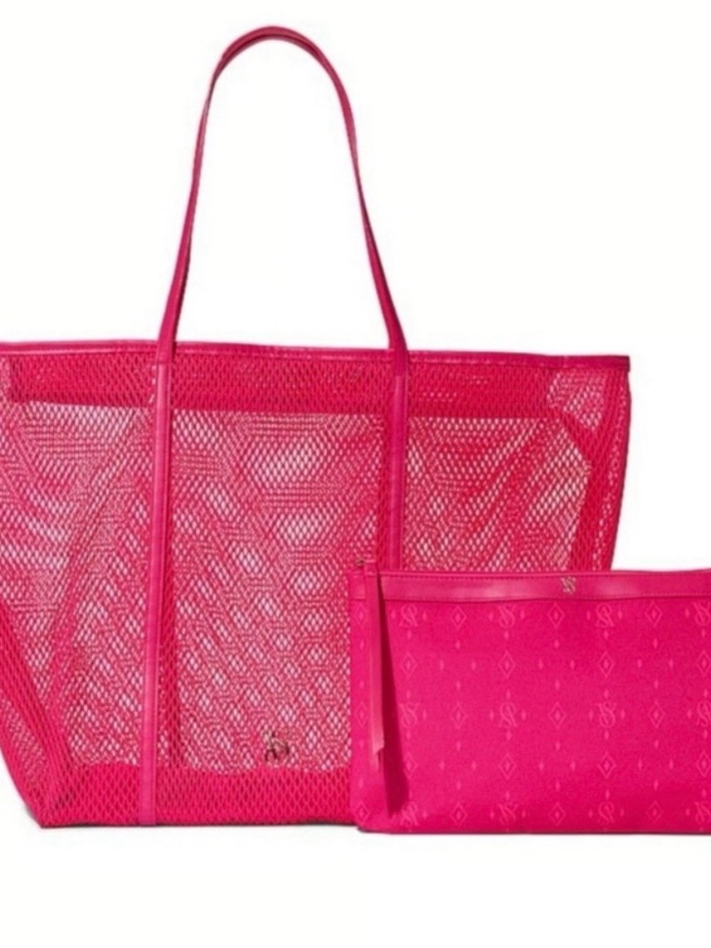 Victoria's Secret Bright Pink Mesh Tote with Matching Pouch